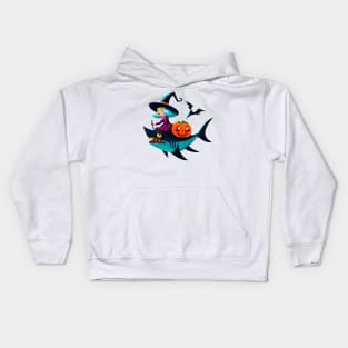 Wicked Witch's Shark Ride: A Spooky Halloween Adventure Kids Hoodie